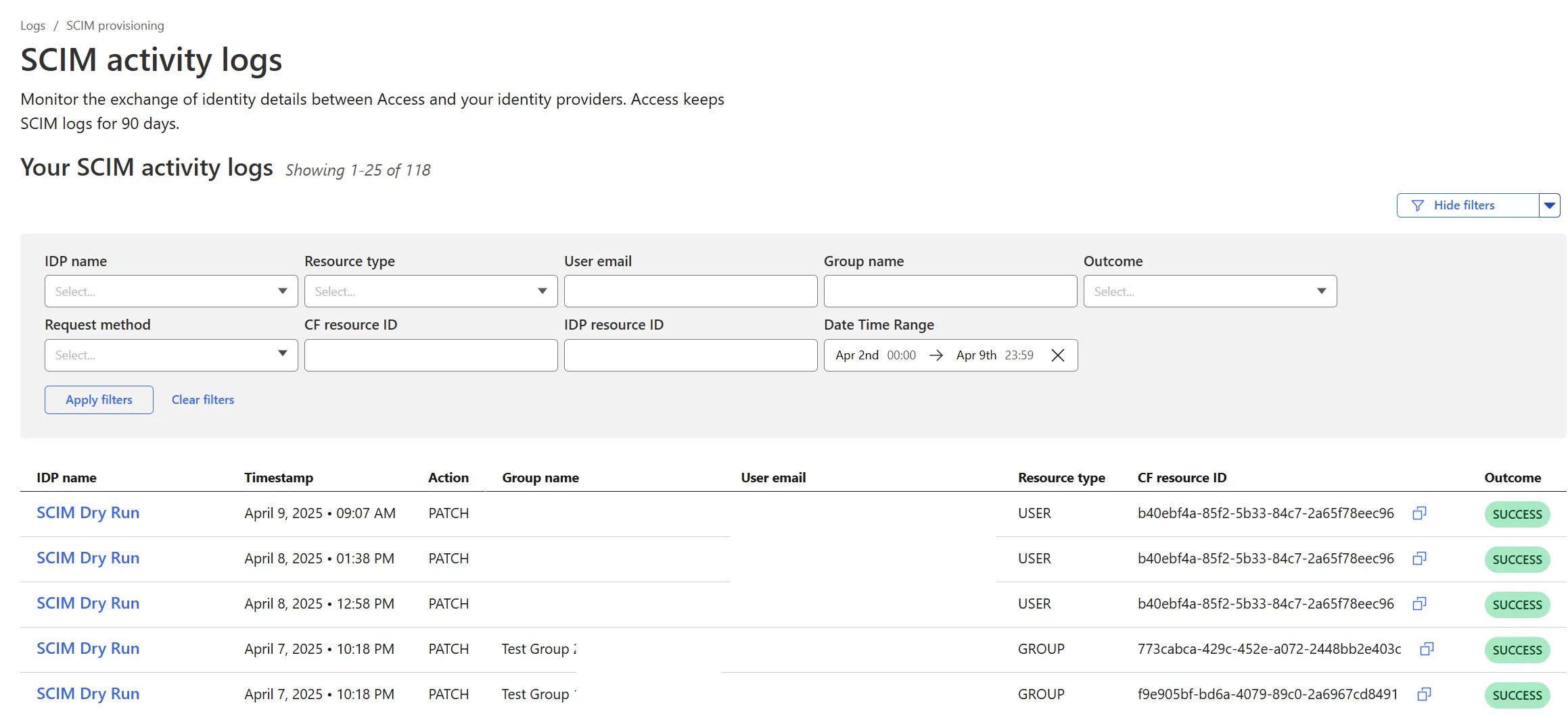 Example SCIM Logs