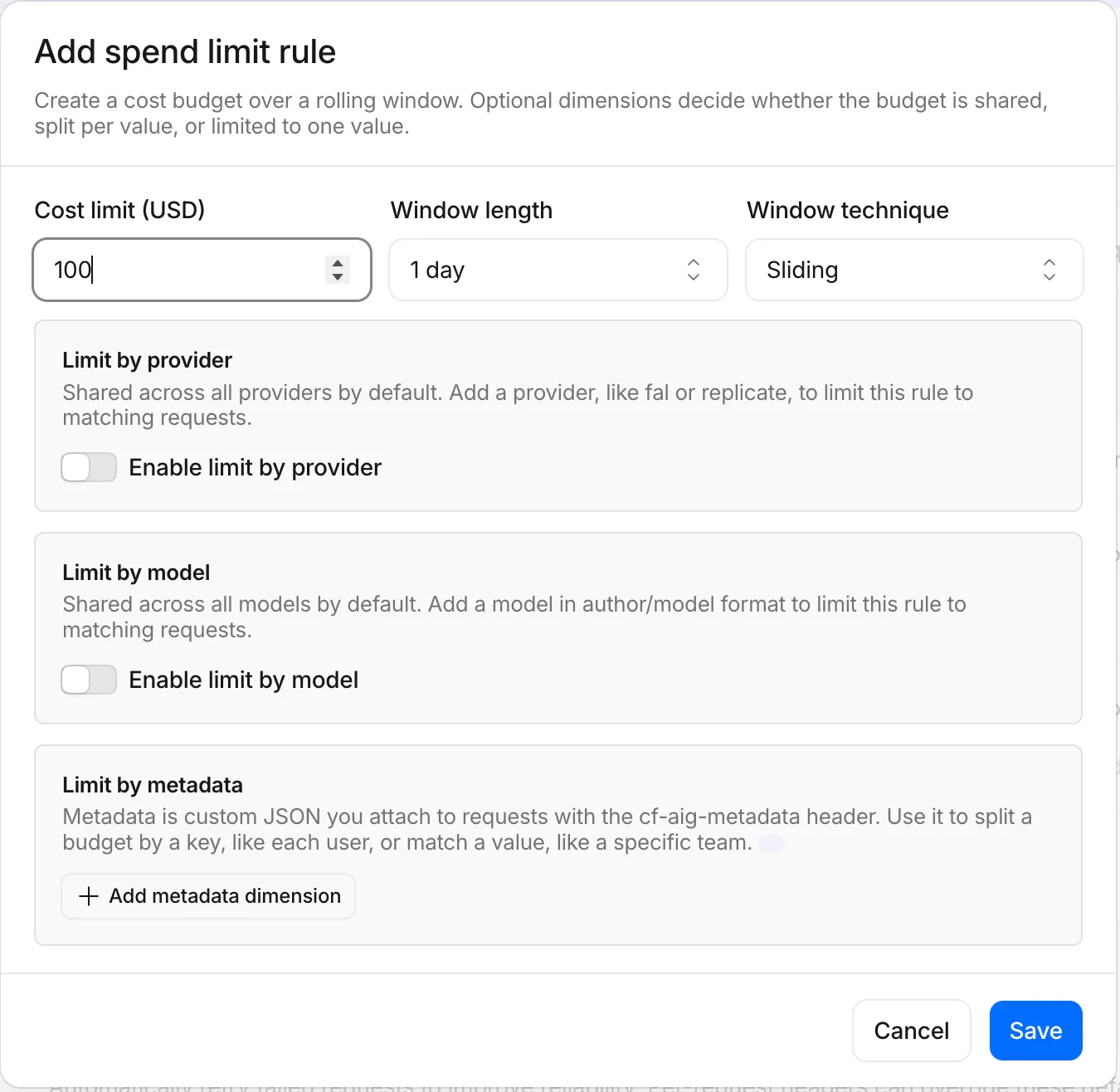 Add spend limit rule form