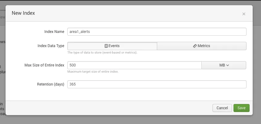 Optionally, create a new index for Email security events